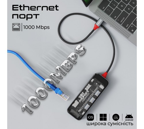 USB-хаб Promate TransHub-Pro USB Type-C Grey