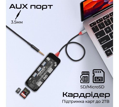 USB-хаб Promate TransHub-Pro USB Type-C Grey