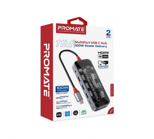 USB-хаб Promate TransHub-Pro USB Type-C Grey