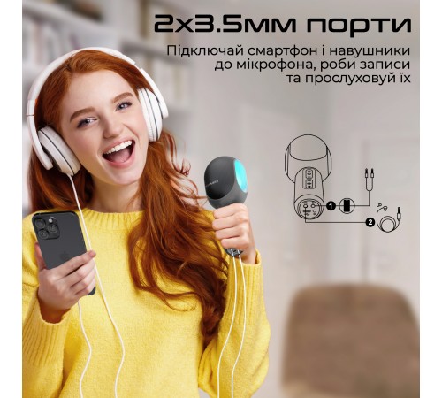 Мікрофон для караоке Promate VocalMic Bluetooth LED Black