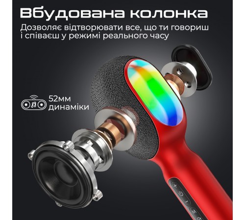 Мікрофон для караоке Promate VocalMic Bluetooth LED Red Мікрофон для караоке Promate VocalMic Bluetooth LED Red