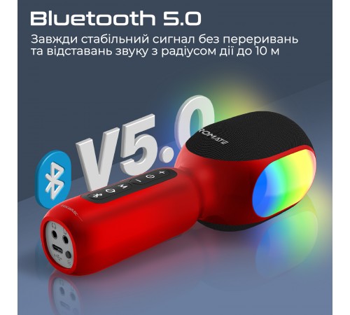 Мікрофон для караоке Promate VocalMic Bluetooth LED Red Мікрофон для караоке Promate VocalMic Bluetooth LED Red