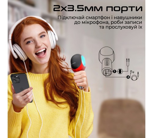 Мікрофон для караоке Promate VocalMic Bluetooth LED Red Мікрофон для караоке Promate VocalMic Bluetooth LED Red