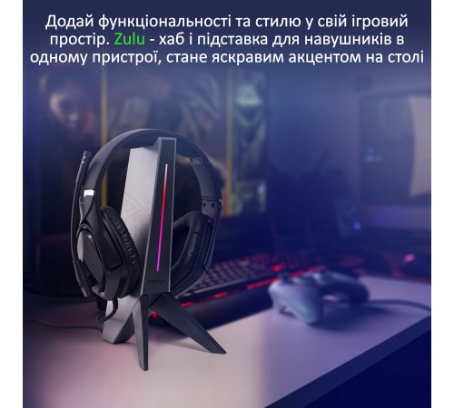 Підставка для навушників Vertux Zulu 2xUSB 2.0 / Mini Jack 3.5 мм Black