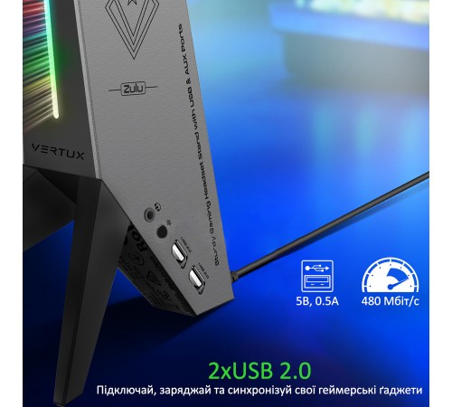 Підставка для навушників Vertux Zulu 2xUSB 2.0 / Mini Jack 3.5 мм Black