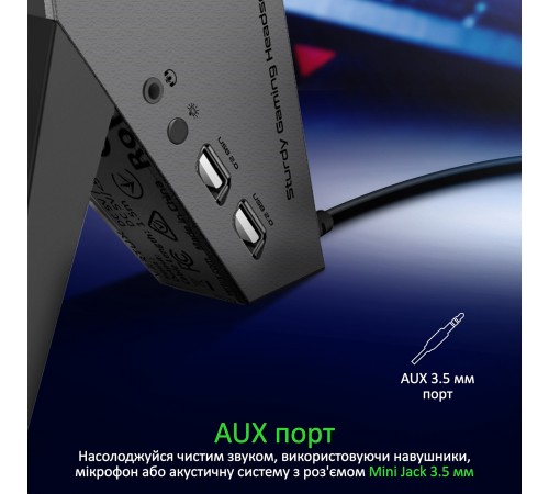 Підставка для навушників Vertux Zulu 2xUSB 2.0 / Mini Jack 3.5 мм Black