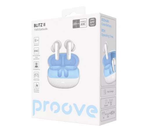 Акція! Бездротові навушники Proove Blitz II TWS with Hybrid ANC (APP) (white/blue)